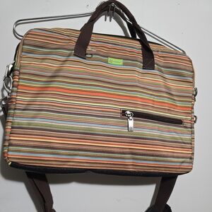 Colorful Striped Laptop Bag with Brown Accents